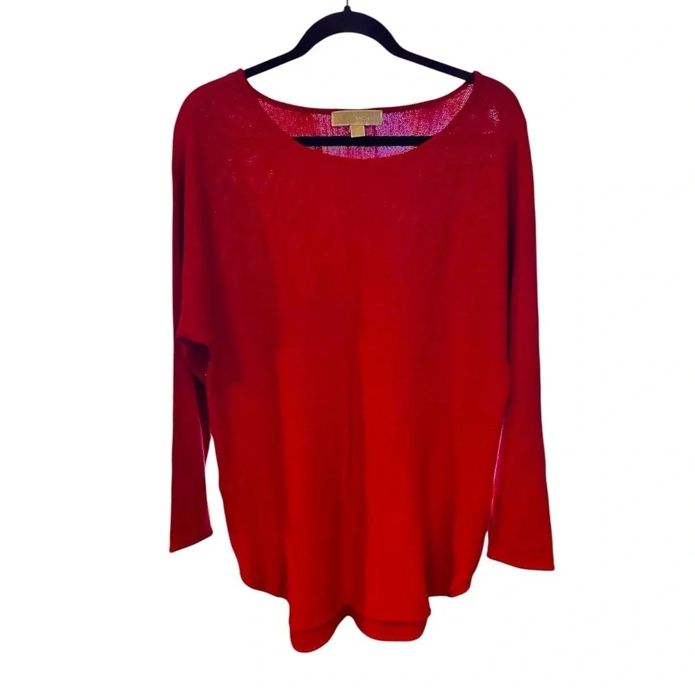 Michael Kors Red Knit Boat neck tunic Sweater Double Side Zippers Size M